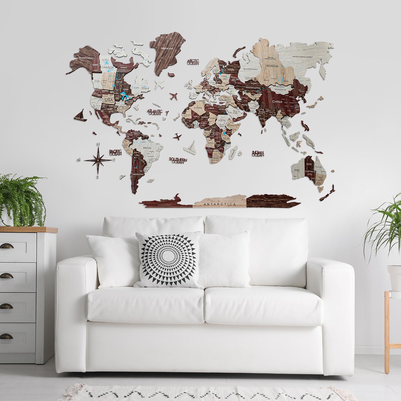 3D Wooden World Map, Travel World Map, Colorful Wall Decor, Wall Art by Enjoy The Wood Cappuccino Color